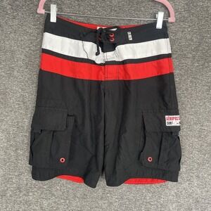 Aeropostale Surf 1987 Board Shorts Mens Size 29 Red White Black Mesh Lined Trunk
